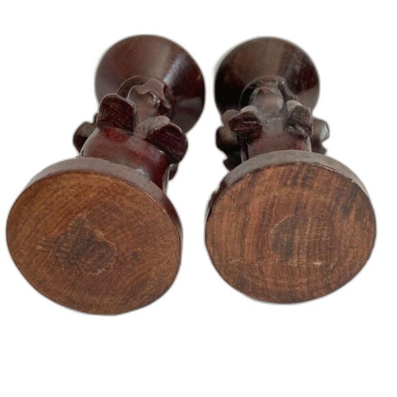 ELEPHANT CANDLE STICKS Taper Vintage Set of 2 Hand Carved Wood Pair 5.5 x 2 in - Picture 5 of 6